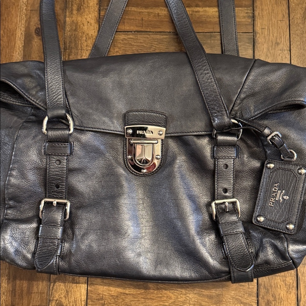 Prada Grayish Black Leather Tote Bag - Picture 11 of 15